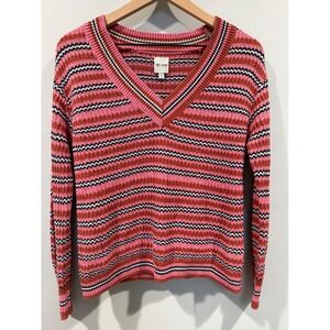 NIC+ZOE V Neck Sweater Size S Island Sunset Pink Knit Long Sleeve Pullover